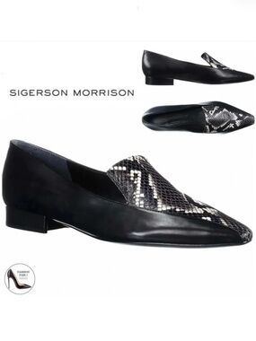Sigerson Morrison Calida Roccia Loafers Snakeskin Black Leather Flat Shoes 37